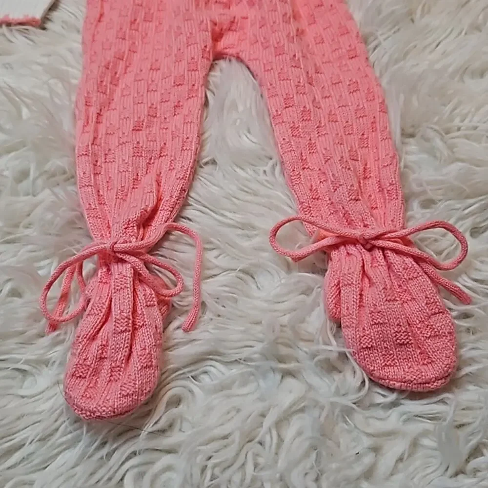 Vintage 70's Baby Girl Pink and White Sweater knit Jumpsuit One-piece